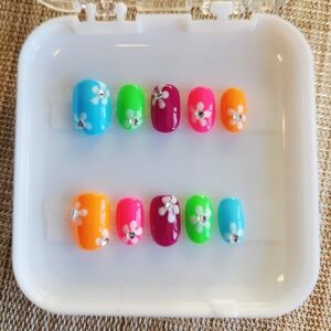 Kids Neon Flowers Press On Nails